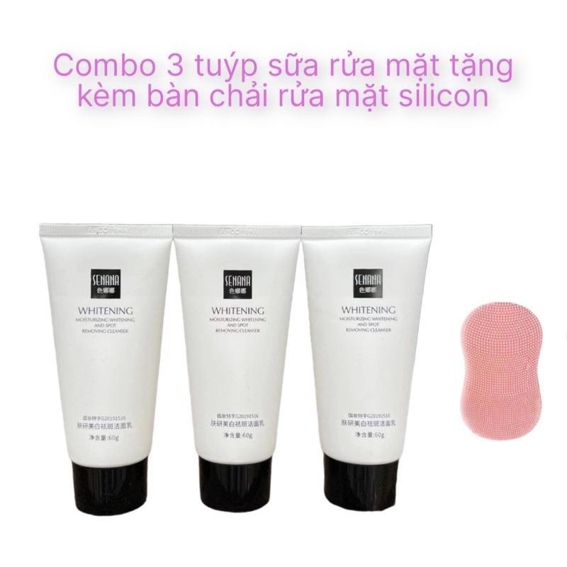 Combo 3 Tuýp Sữa Rửa Mặt SENANA Hỗ trợ sáng da, Hỗ trợ sạch sâu da mặt và dưỡng ẩm da tặng kèm bàn chải rửa mặt silicon Skincare