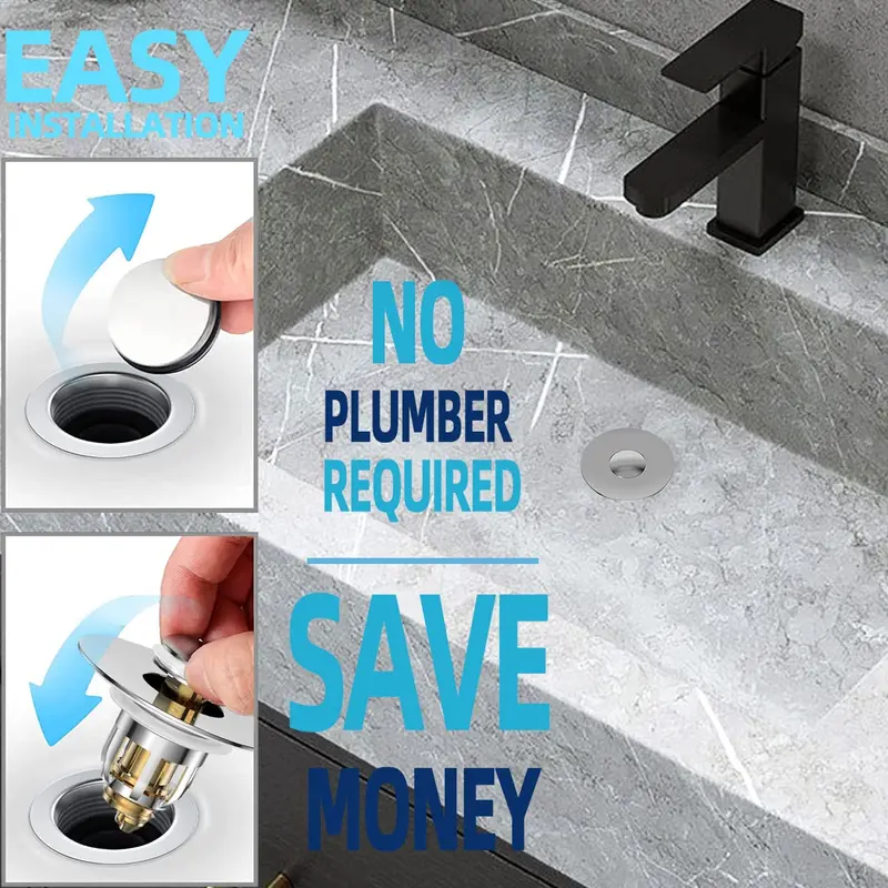 Universal Bathroom Sink Stopper, 2 Counts Pop Up Bathroom Sink Drain Strainer with Anti-clogging Filter Basket, Bathroom Drain Stopper Sink Plug for Basin Drain Holes 5