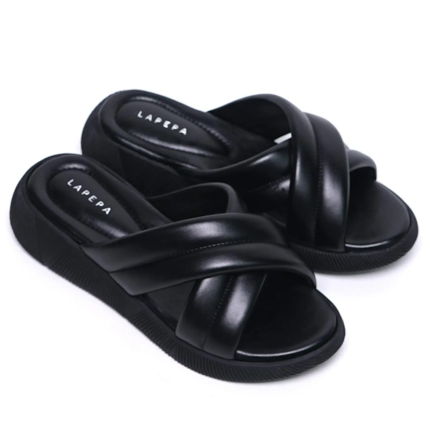 Lapepa Nadhira Black Wedges | sandal platform wanita kekinian warna hitam terbaru official mall yuk beli sendal lokal kualitas import korea Cewek