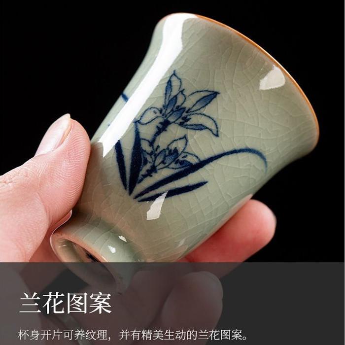 Bộ Ấm Trà Kung Fu, Bậc Thầy của lò than Anh Hùng, 4 tách trà, vẽ tay, cốc trà Gốm, với mùi nứt băng, cốc làm đẹp, với thiết kế mận, lan, tre và hoa cúc 6