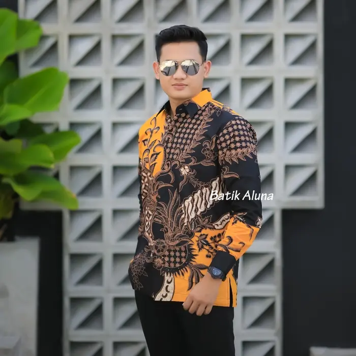 Batik Pria Lengan Panjang Baju Kemeja Cowok Premium Original Batik Aluna PCW 105 1