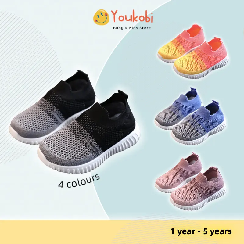 Youkobi 1-5 Years Old Kasut Budak 4 Colours Ringan Comfortable Slip On Kids Sport Shoes Sukan Lelaki Perempuan
