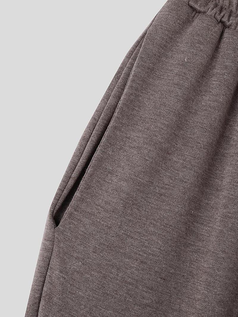 Product Introduction of Men's Solid Color Round Neck Tee & Drawstring Waist Pants Set, Loose Crew Neck Long Sleeve Top & Trousers, Casual Fashion Cozy Breathable Men Two-piece Outfits for Spring & Fall 7