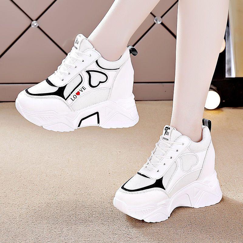 Giày Nữ, Đế Tăng Chiều Cao, Dày 8cm, Phong Cách 2024, Mùa Lò Xo, Trắng, Thoải Mái, Vô Hình, Giày Thoáng Khí, Tăng Chiều Cao Shoes Sneaker 1