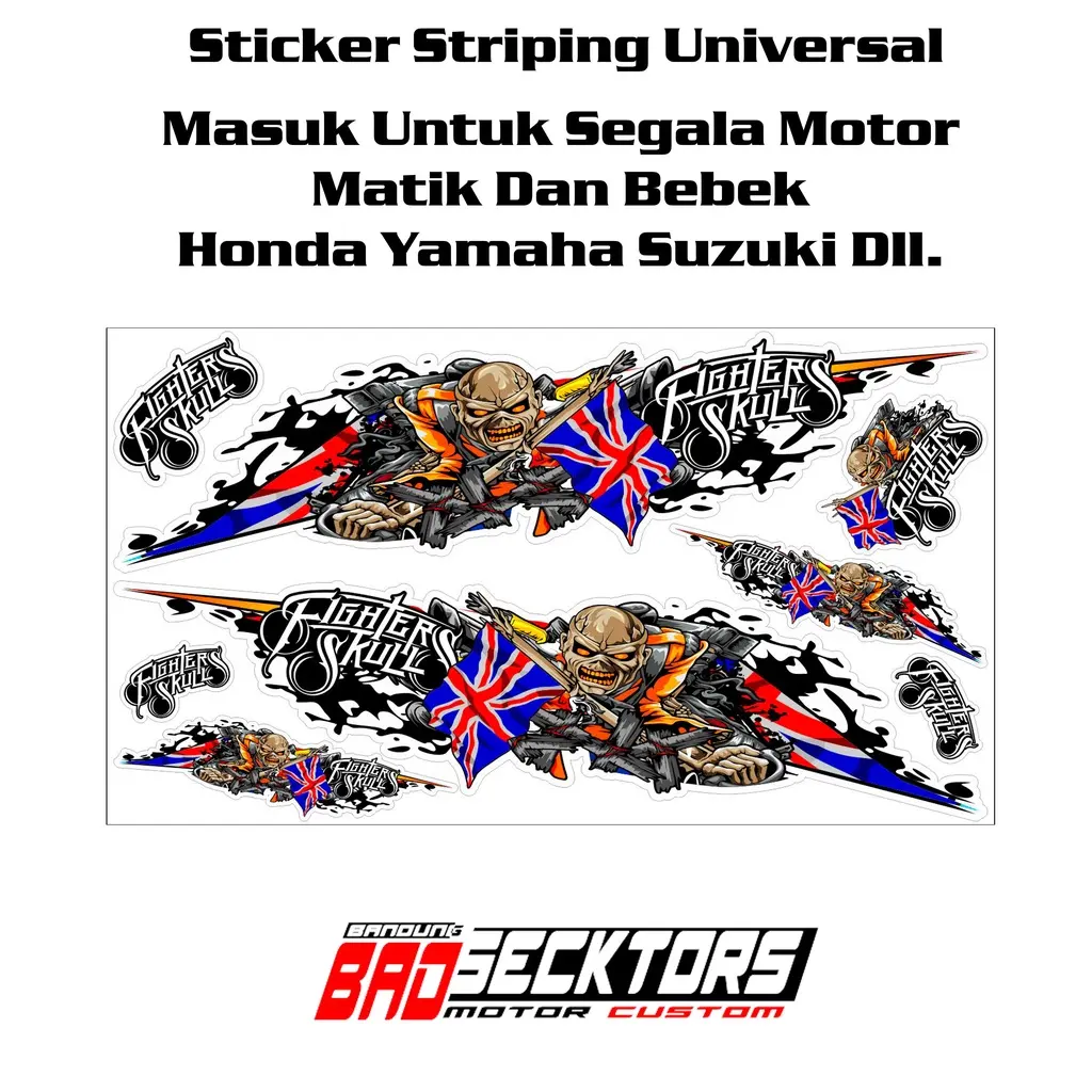 STIKER STRIPING UNIVERSAL UNTUK MATIC DAN BEBEK YAMAHA HONDA SUZUKI MOTIF SKULL FIGHTER