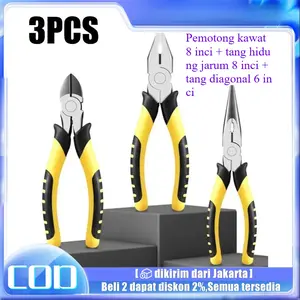 3 pcs Tang Tugas Berat 8 Inchi Set Alat Tang Hidung Panjang Set Tang Hidung Panjang Alat Tang Tugas Berat Catok Tang Kelas Industri Cocok Untuk Pekerjaan Perbaikan Dalam Dan Luar Ruangan, Pemotongan Baja, Pemotongan Kawat