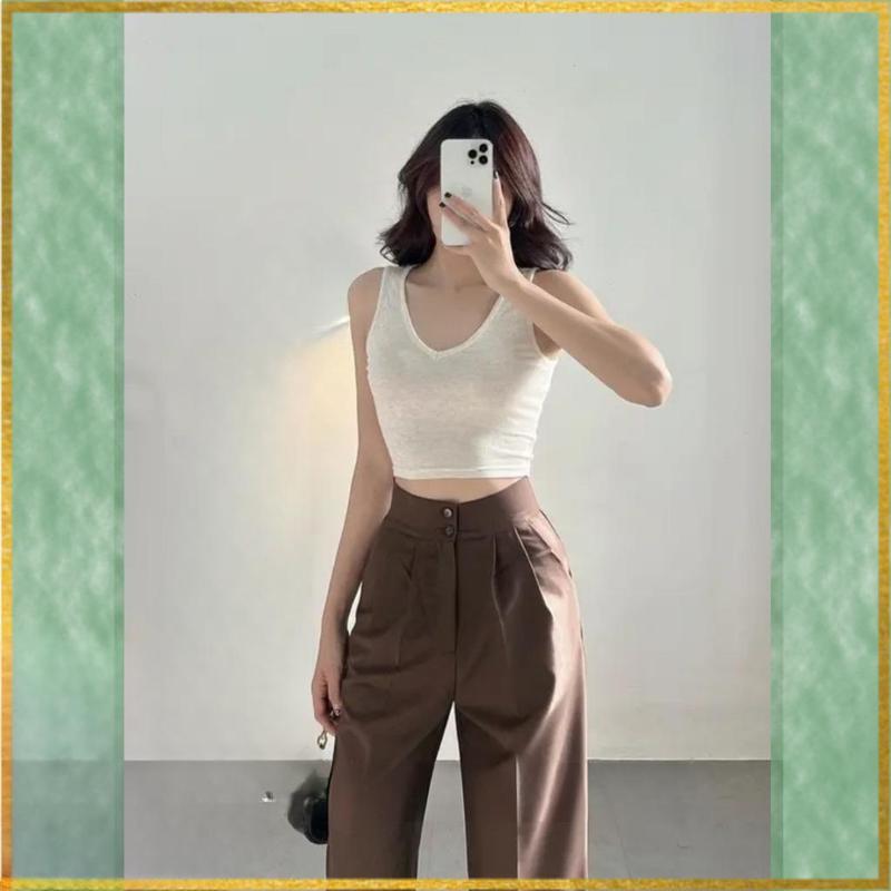 QUẦN ỐNG SUÔNG 5 MÀU LƯNG CAO 2 CÚC-VẢI TUYẾT MƯA-QUẦN ỐNG RỘNG NỮ DÁNG DÀI Women Ong Pants Đen 2