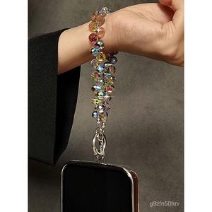 [Sg Ready Stocks] Luxury Crystal Beads Wrist Chain Clip Mobile Phone Keychain Shock-Proof Anti-Theft Bag Charm Handphone