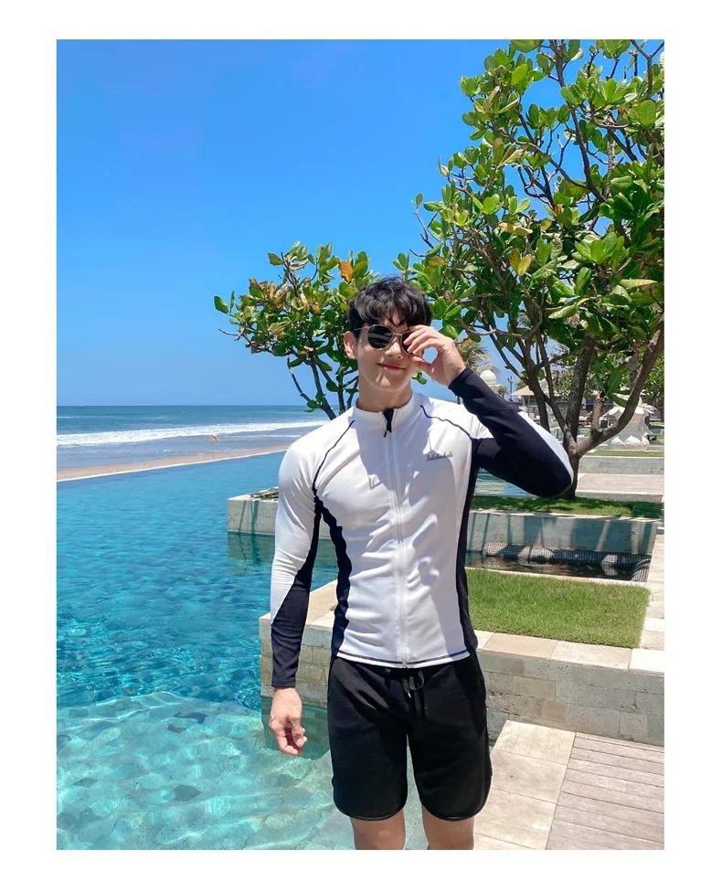 Product Introduction of Long Sleeve Rash Guards Swimwear Women 2024 Patchwork Couple Two-Piece Swimsuit Men Surfing Swimming Suit Beach Diving Bath Suit 38
