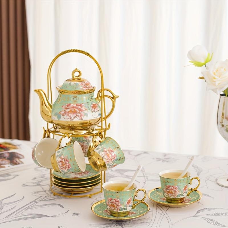 20 Pieces, Ceramic Tea Set, Coffee Pot, Floral Ceramic Tea Cup - TikTok ...