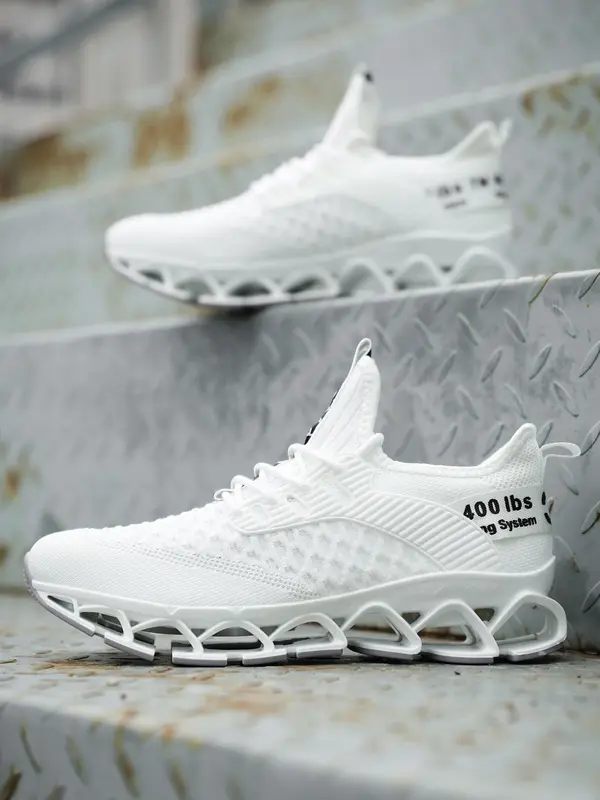 Men's Letter Design Running Sock Trainers for Gift, Summer Outfits 2024 Sporty Hollow Out Design Sole Lightweight Breathable Running Shoes, Round Toe Lace Up Shoes for Daily Work Out Gym Treadmill Footwear 8