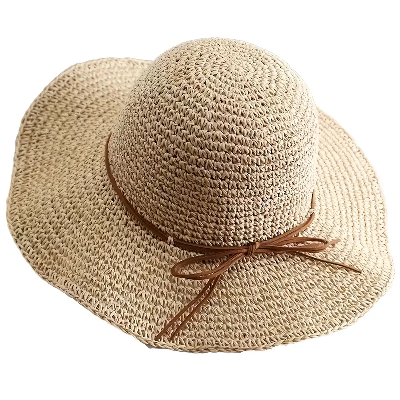 Beige Hand- Straw Hat - Foldable & Bendable Brim, Lightweight Sun Hat Beach Vacations, Weddings,/Outdoor Activities, Beach Hat, Headwear, Fashionable Beachwear satin  lined bunny  hat 5
