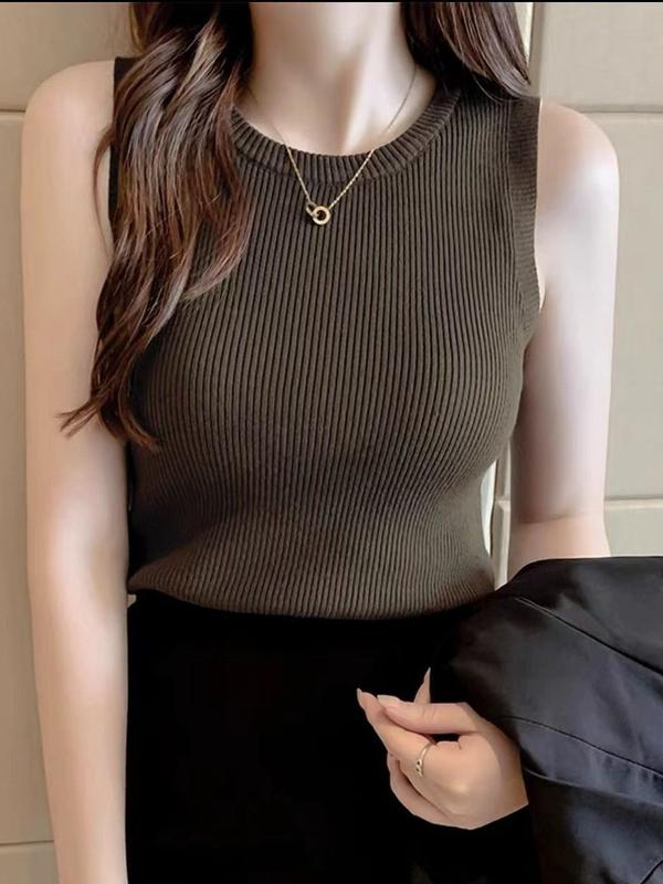 Product Introduction of Sleeveless Camisole Women's Underwear Crew Neck Knitted Sweater Shirt Tops Outerwear 6