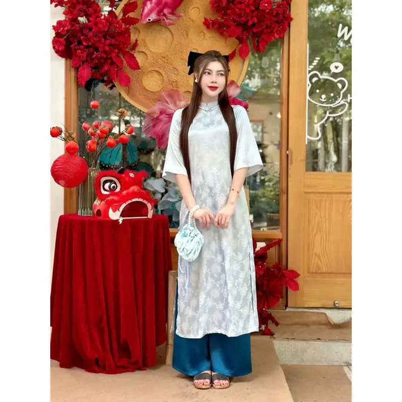 Bộ Áo Dài Cổ Tàu Dáng Suông Cao Cấp Women 2