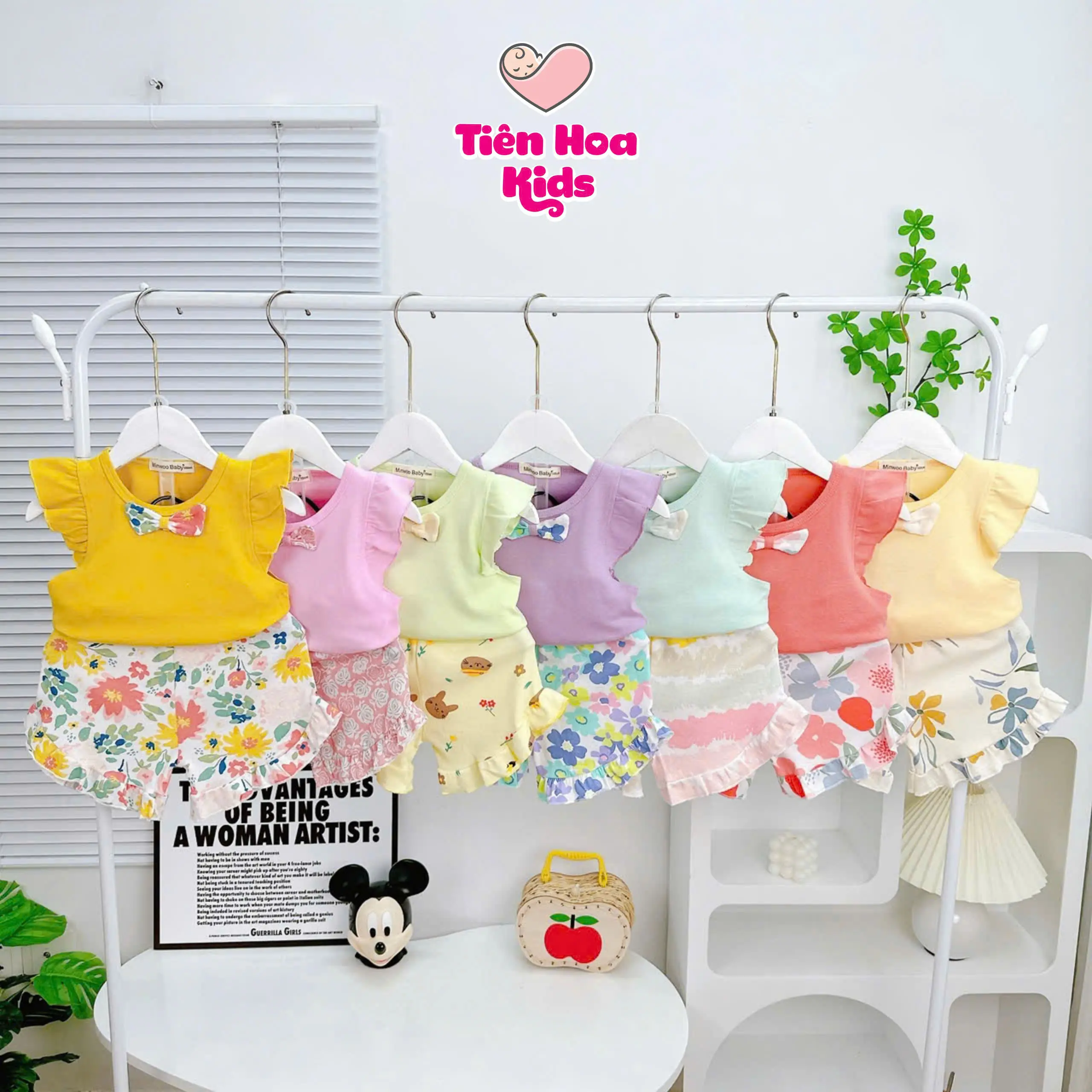 [Bé 7-19kg] Bộ cánh tiên quần đùi bèo đính nơ cotton Bozip xuất dư siêu mềm mịn mát cho bé gái đi học đi chơi- BẢNG MỚI