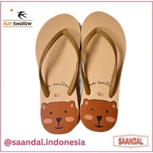 Sandal Jepit Karet Wanita Perempuan Sun Swallow Animal Pink Hijau Biru Abu-abu Coklat Gambar Kucing Beruang Cat Teddy bearHewan Lucu