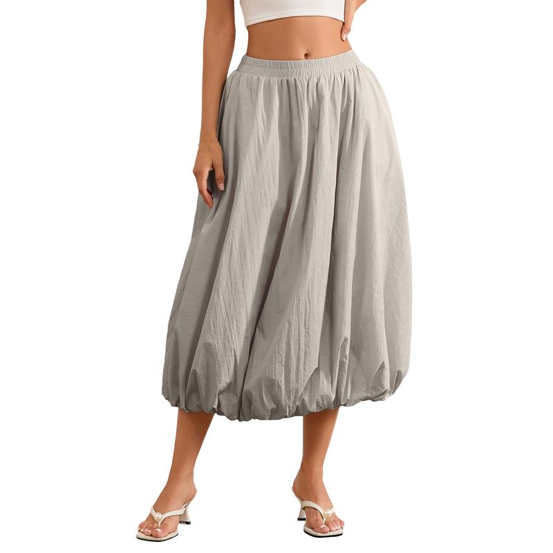 TikTok Shop Women s Balloon Long Skirts Elegant High Waist Solid Color A Line Skirts Casual Flowy Skirts