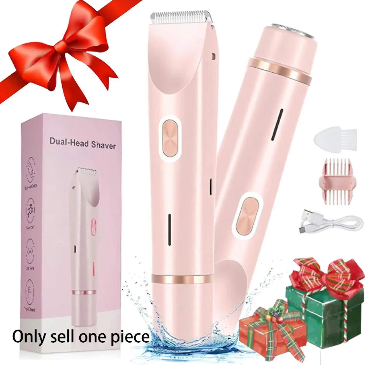 Electric Bikini Trimmer for Women, Rechargeable 2 in 1 Body & Facial Hair Removal, Waterproof Wet & Dry Use Trimmer for Women