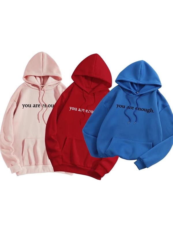 Women's Letter Print Drop Shoulder Drawstring Graphic Hoodie Hooded Sweatshirt, Trendy Long Sleeve Pullover Top, Thermal Lined Pocket Sweatshirts for Women, Fall Sweatshirts, Please Purchase A Size Up 8