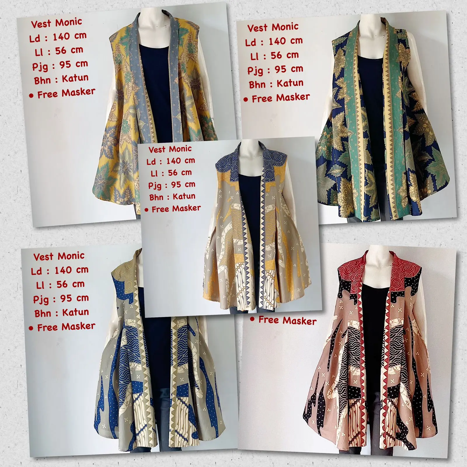 VEST MONIC JUMBO TANPA LENGAN / VEST BATIK TERBARU / BAJU NGANTOR / BAJU KONDANGAN / BATIK MODERN