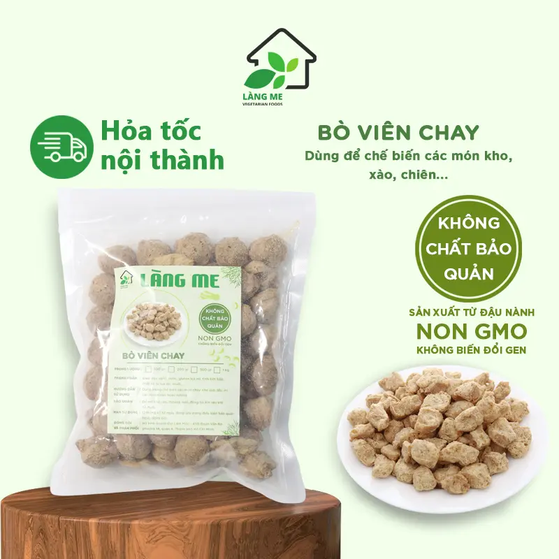 Bò Viên Chay Sấy Khô Ngon Loại 1 Làng Me, chế biến món chay ngon, không chất bảo, không biến đổi gen
