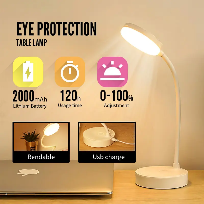Lampu belajar tricolour sentuh 3 warna tempat pulpen Baca Meja Kerja Duduk 2000mAh Lampu Tidur Wireless Lampu Baterai Merah Putih Usb lampu 4