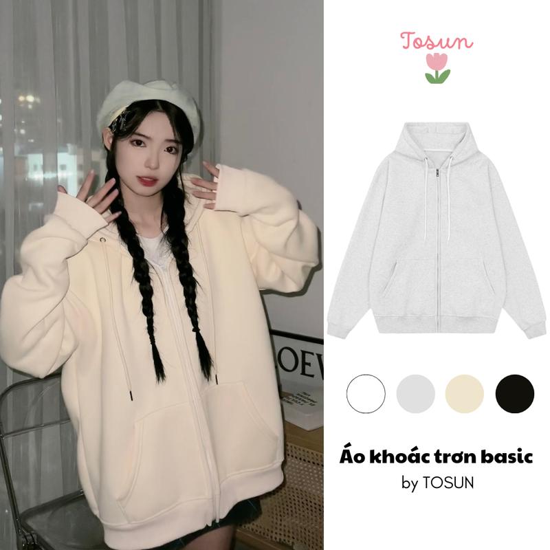 [TOSUN] Áo Khoác Nỉ Trơn, Áo Hoodie Zip Basic Form Rộng Unisex K03