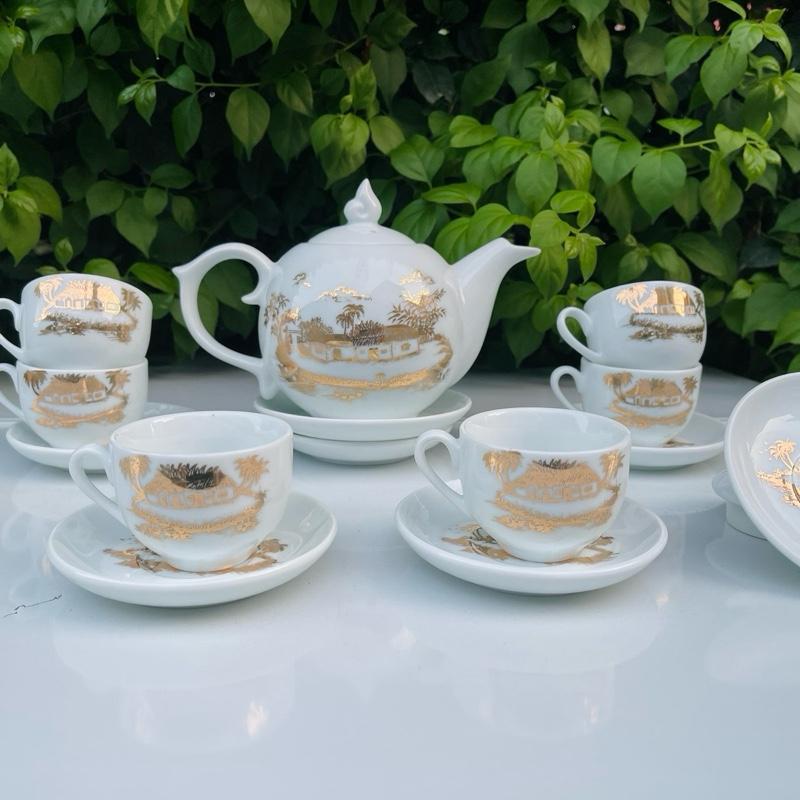 Bộ Ấm Pha Trà Chóp Lửa nét vẽ hoàng kim ( ấm chóp lưa) 1