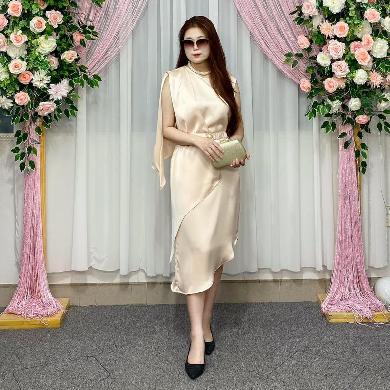 Đầm suông Nữ 300082 kiểu vạt chéo Miss Hiền  kèm dây xích beo, sát nách sang trọng tự tin khoe dáng!  Women vaytet 6