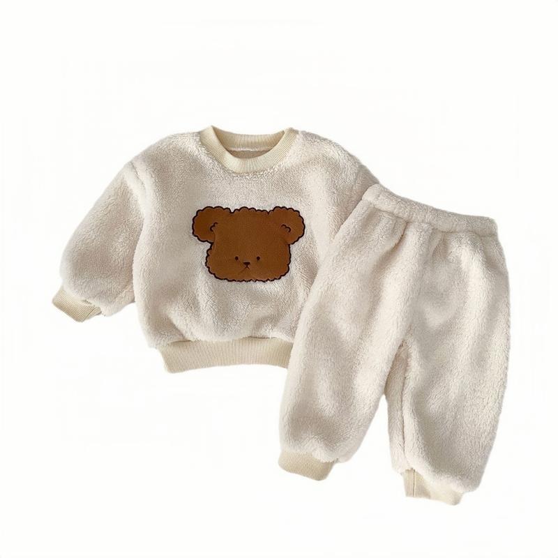 SB07 Set Đồ Lông 3 Món Áo Quần Và Mũ, Thiêu Hình Gấu Cho Bé Trai, Bé Gái 8-18Kg 5