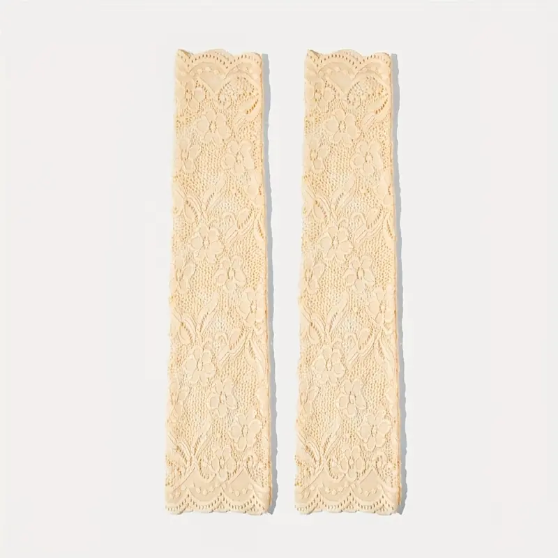 1 Pair Lace  Breathable Flower Embroidery Solid Color Long Gloves Elastic Decorative Fingerless Gloves For Women 5