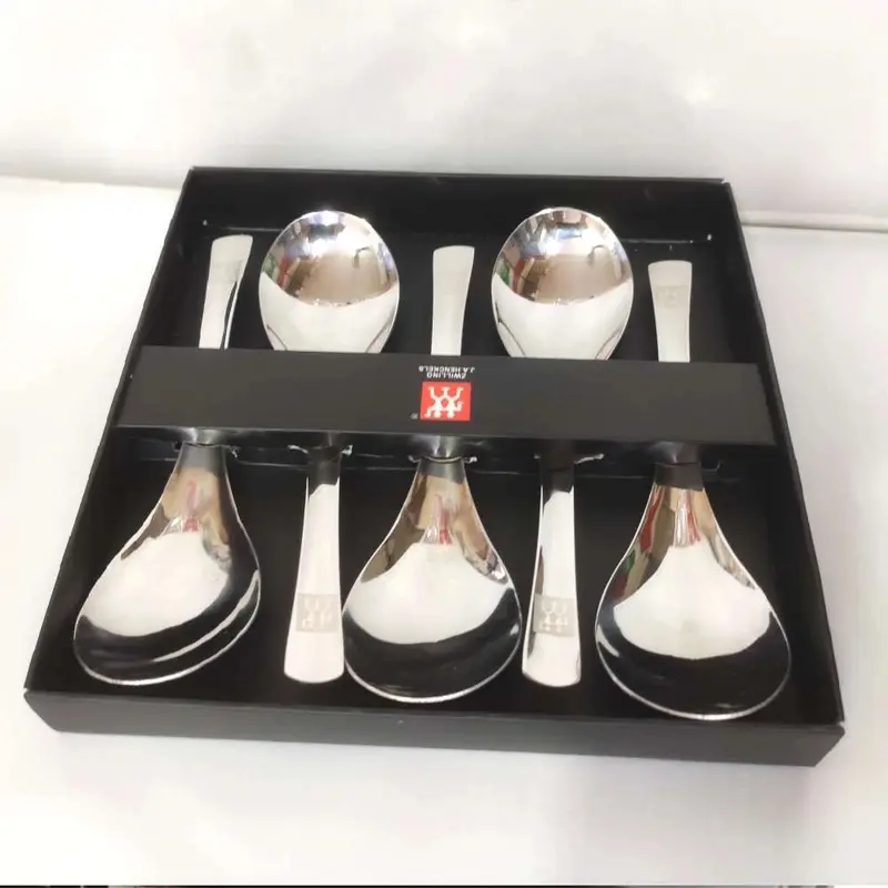 Set 5 Thìa inox kháng khuẩn loại cán ngắn dày dặn, full hộp muỗng  để 5  muỗng 8