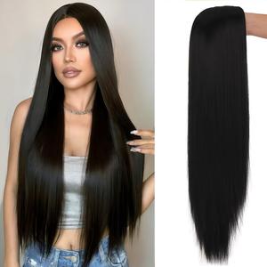 70cm Black Straight Wigs No Bangs Full Head Cover Wig For Women Korean Light Golden Cosplay Wigs