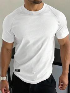 Camiseta de hombre de color sólido con manga tipo hombro y cuello redondo, tejido ultrasuave y elástico de alta calidad, camiseta deportiva Dry Fit para correr y entrenamientos en el gimnasio