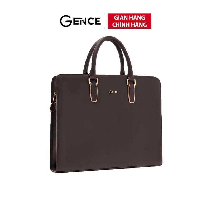 Cặp Da Nam Công Sở Túi Xách GENCE Bag CTS08 Da Bò Cao Cấp Màu Nâu Có Dây Đeo Vai