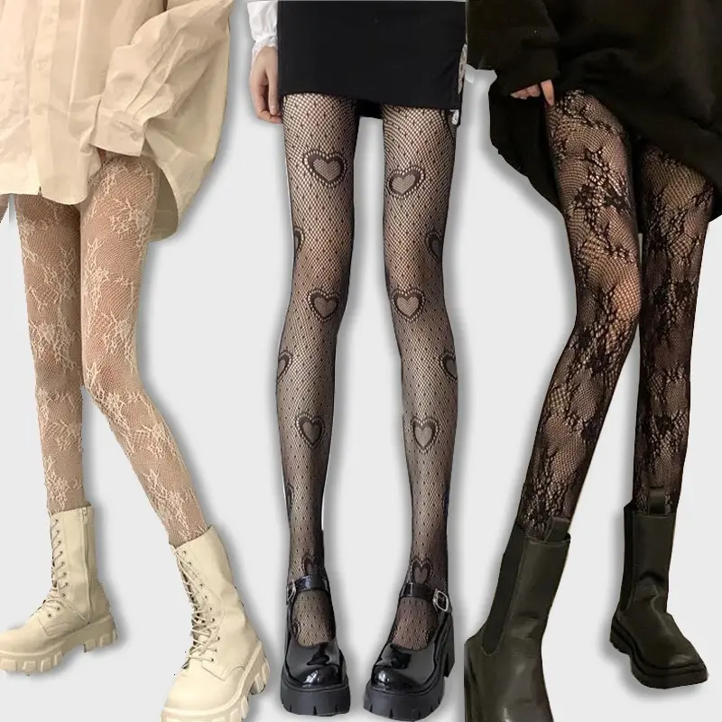 Stocking Gothic Tights Women Leggings Lolita Hollowed Out Mesh Stockings Japanese Bottomed Lace Pantyhose Floral Rattan