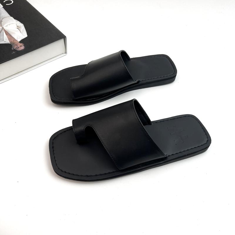 Dép sandal quai ngang xỏ ngón đế vuông, Sandal đế khâu bassic đen/nâu/trắng size 34-44 nam nữ