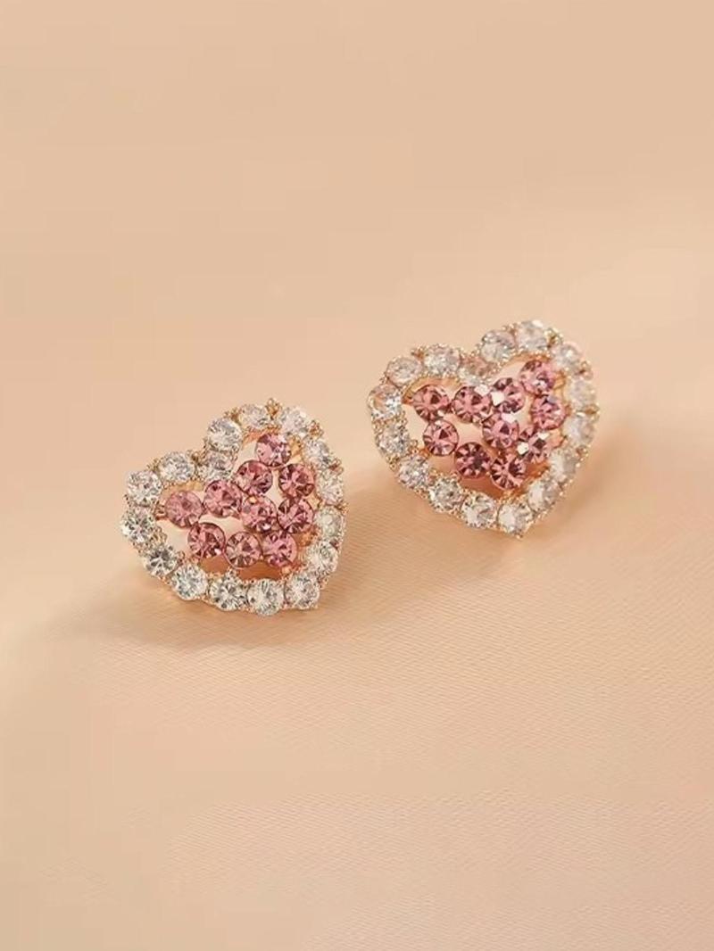 Product Introduction of Women's Elegant Rhinestone Decorated Heart Shaped Stud Earrings, New Style Exquisite Trendy Stud Earrings, Gorgeous Jewelry As Birthday Gift for Girlfriend, Valentine's Day, Gift 9
