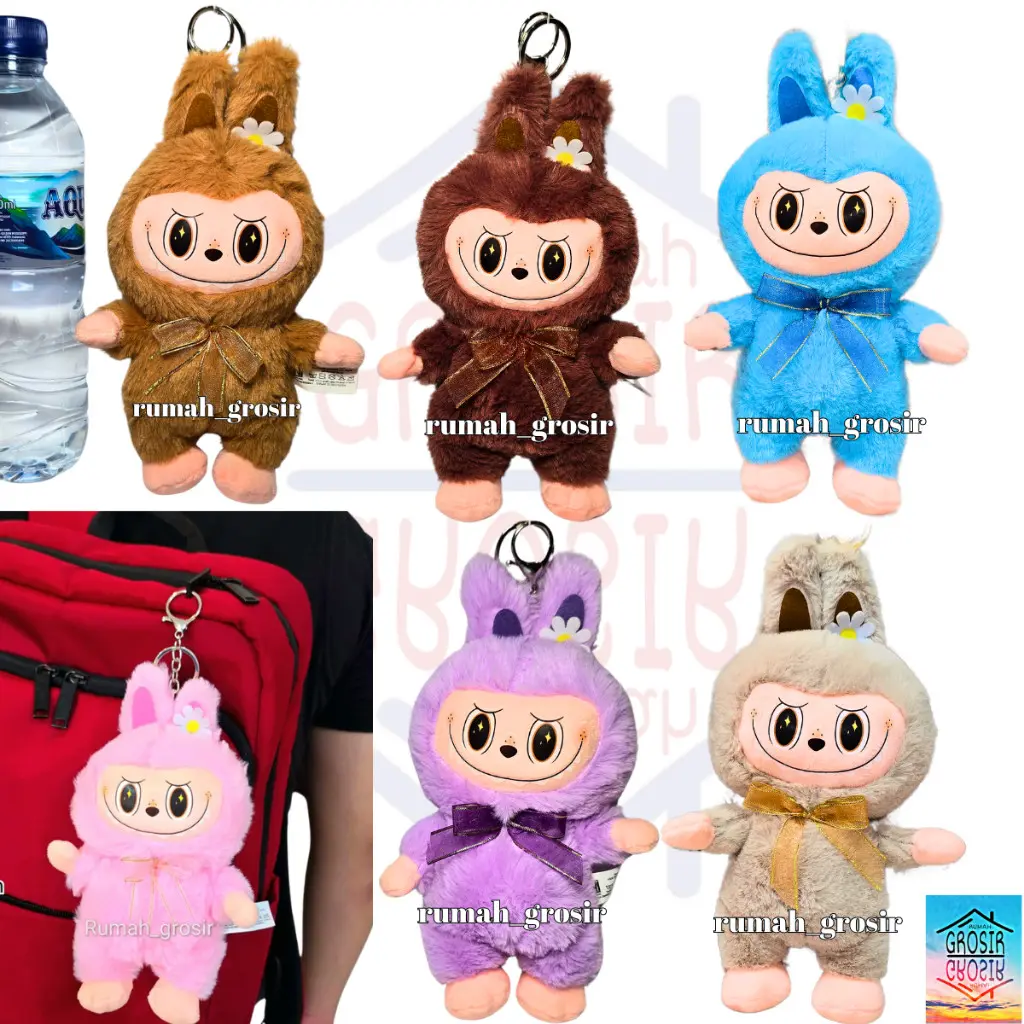 Gantungan Kunci Boneka Labubu The Monsters Exciting Macaron Labu-Labu halus dan lembut Biru Coklat Pink Ungu Hadiah Gold Grey