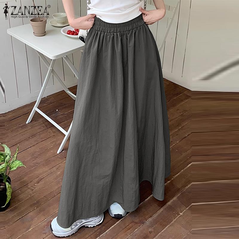 Product Introduction of ZANZEA Korean Style Women's Skirts Elastic Waist Pure Color Elastic Waist Maxi Skirts 11