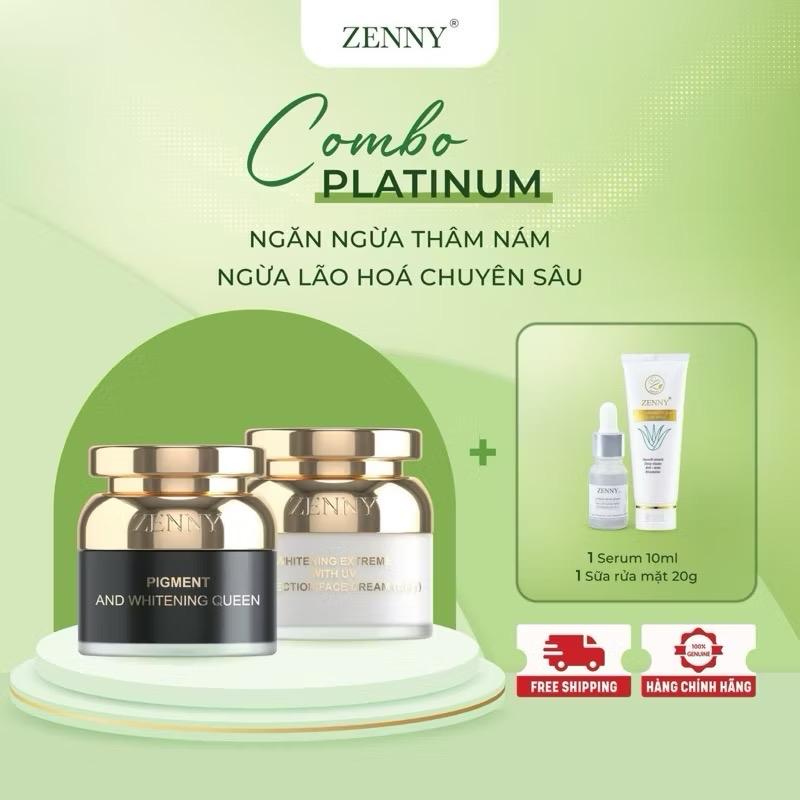 Bộ kem Zenny Platinum ngày và đêm cho da nám sạm tàn nhang dưỡng trắng ngừa lão hoá tặng serum + sữa rửa mặt