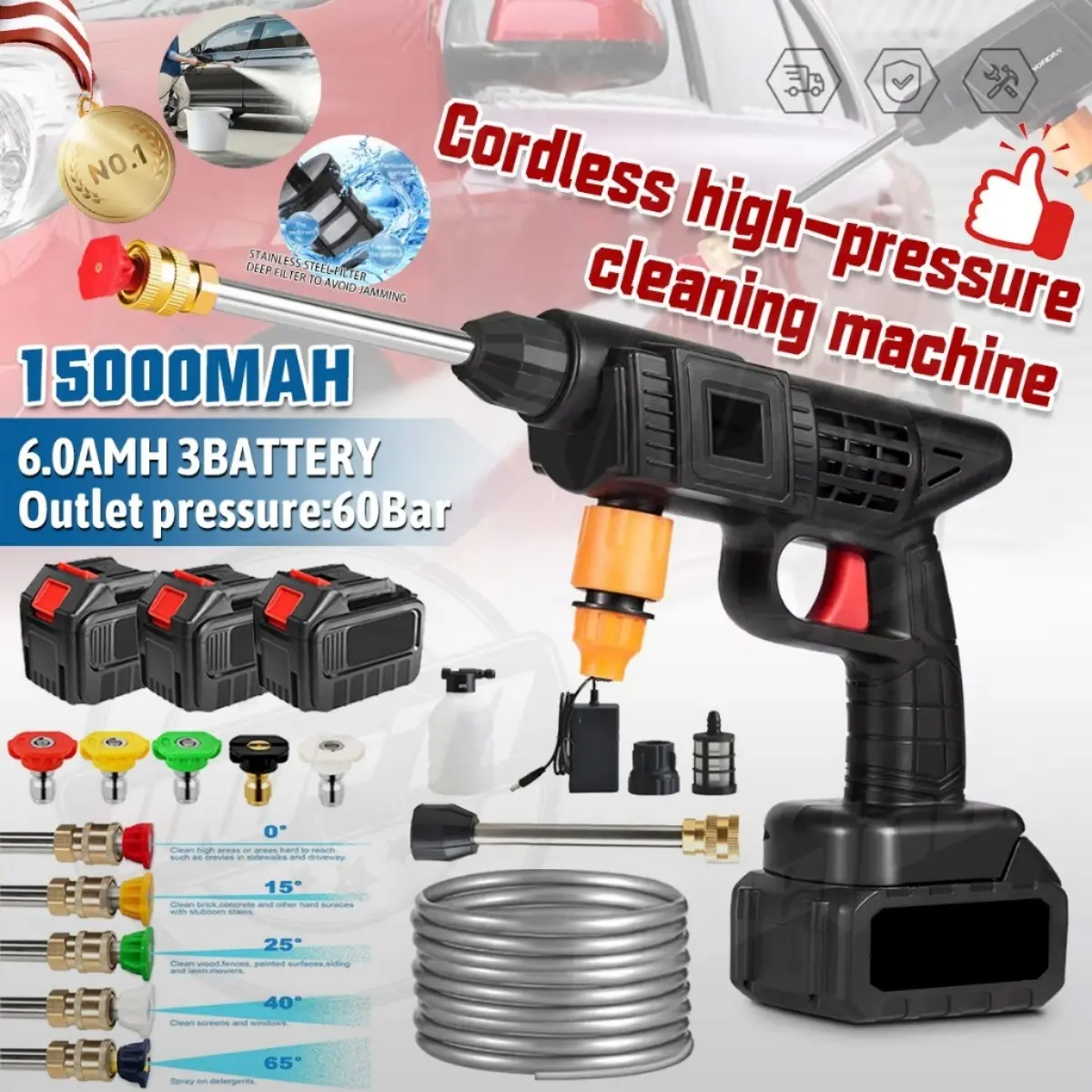 High Pressure Washer Cordless Car Wash Water Gun Spray Gun Battery Foam Power Tool for 18V Battery Cleaning Machine