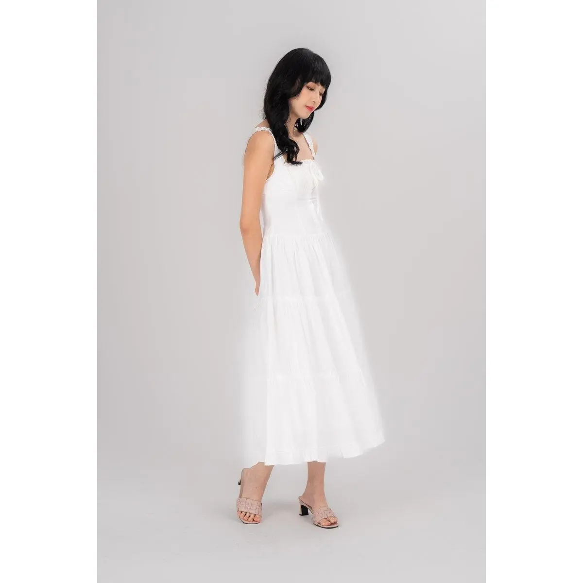 Judith Dress in White Pinstripe