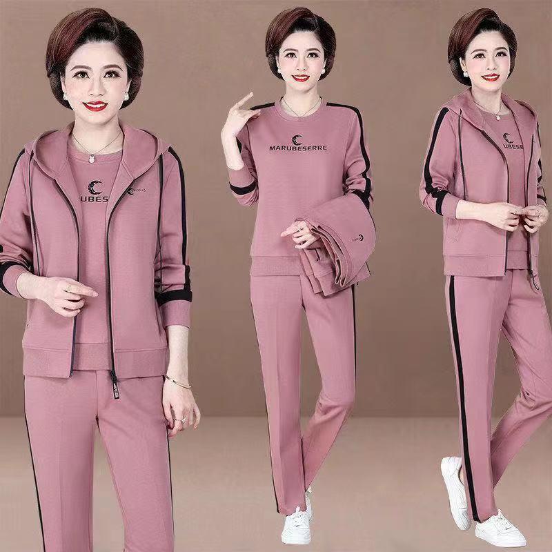 Product Introduction of Bộ Đồ Quần Áo Thể Thao, Ba Mảnh, Dành Cho Phụ Nữ Trung Người Già Và Cao Tuổi, Mùa Xuân Và Mùa Thu, Có Mũ Trùm Đầu, Ngoại Cỡ, Dáng Rộng Vừa Vặn, Thời Trang 1