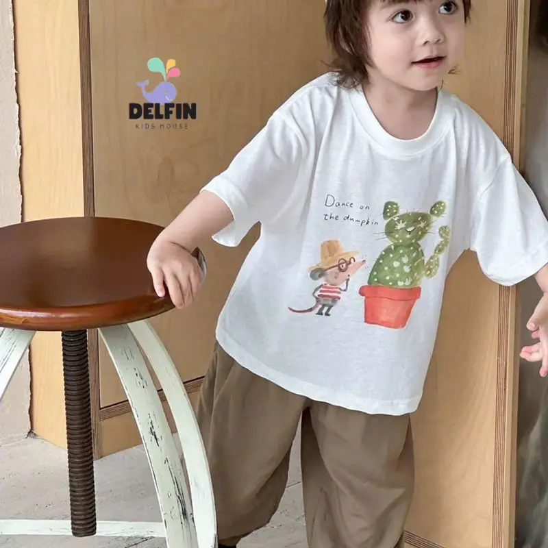 Áo thun bé gái, bé trai thun giấy Delfinkids, ngắn tay, cotton giấy siêu mát, size 10-30kg 2