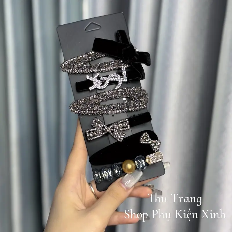 Set 6 kẹp tóc Nhung đính đá sang chảnh cho các bạn nữ 0