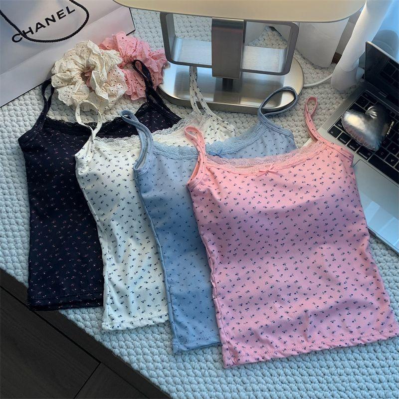Áo Vest Hai Dây Ren Hoa, Thiết Kế Dễ Thương Và Gợi Cảm, Dành Cho Nữ, Có Thể Mặc Bên Trong Hoặc Mặc Ngoài, Có Đệm Ngực, Dáng Ôm, Thiết Kế Lưng Tôn Dáng, Áo Nữ, Năm 2025 1