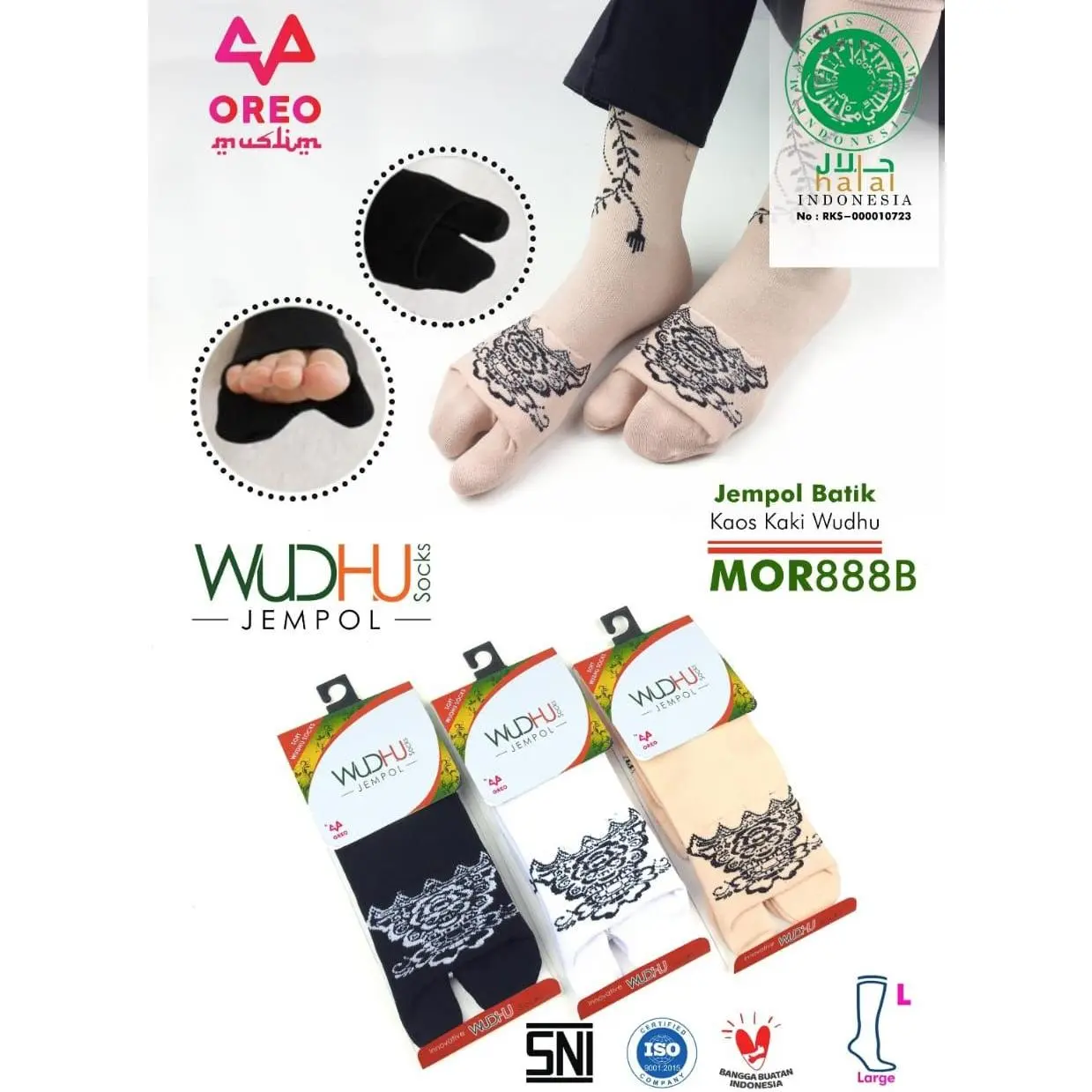 Kaos Kaki HALAL Wudhu Jempol Termurah Polos Hitam Putih Warna Hijab Muslim | OREO Socks | Kos Kaki