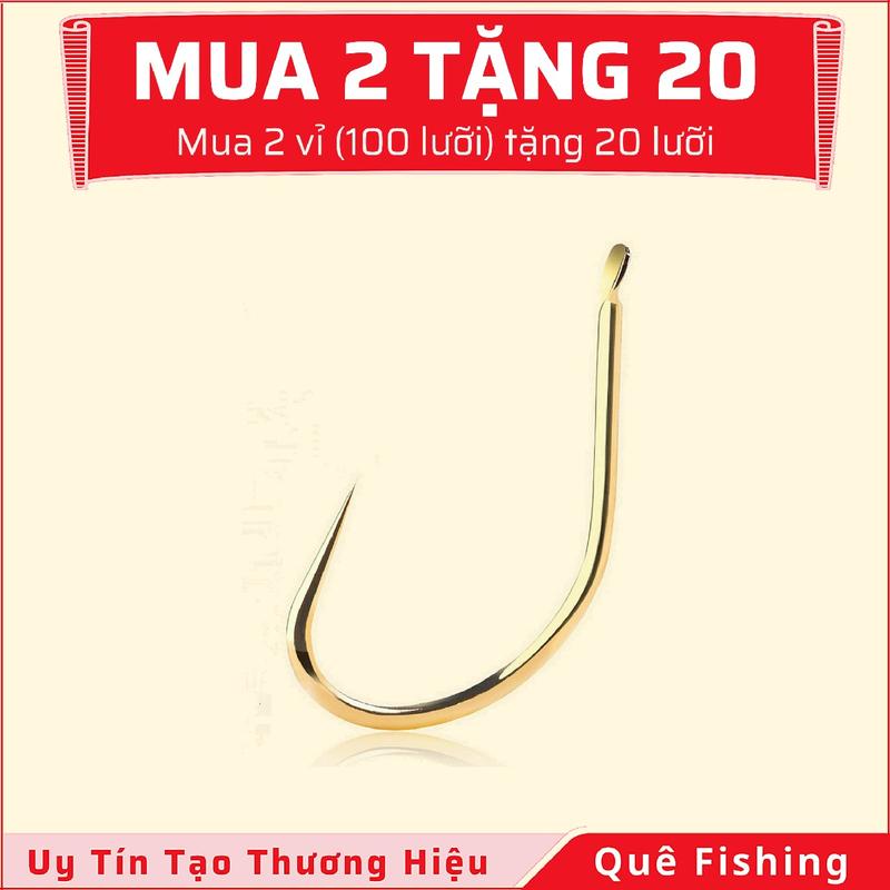 50 Lưỡi chép vàng không ngạnh cao cấp • Siêu nhẹ, bén, khoẻ • Lưỡi câu cá chép, rô phi, trôi, trắm • Quê Fishing đi câu