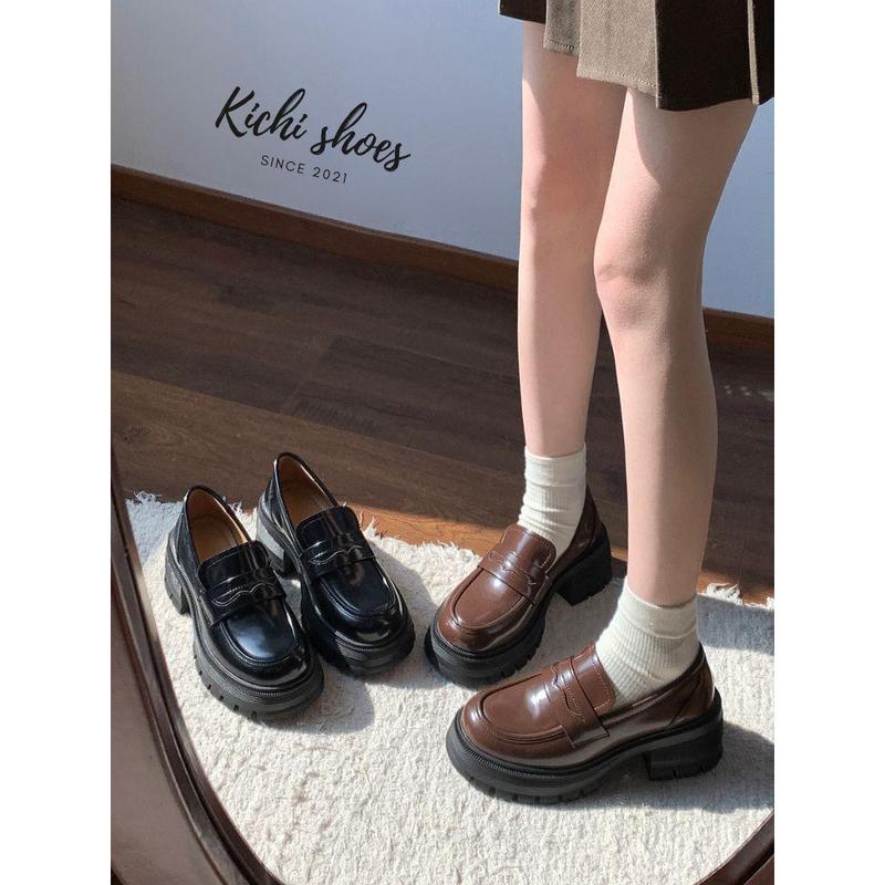 Giày loafer dáng cổ điển basic giày da nữ đế răng cưa cao 6.5cm chất da cao cấp xịn mũi tròn nhọn Kichi Shoes mã 10088